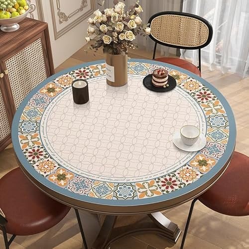 Ruby Lil Rond PU Cuir Grands Coussins De Table, Table Basse Ménage Imperméable À l'eau Et Imperméable À l'huile Nappe Jetable Tapis,A,140cm(55in)