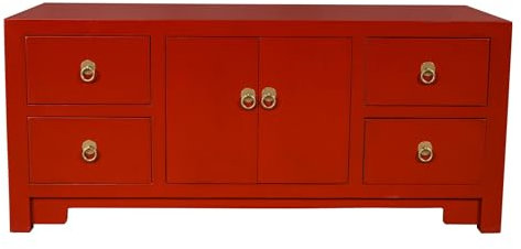 Fine Asianliving Chinesisches TV Lowboard Lucky Rot - Orientique Kollektion B106xT45xH46cm Chinesischer TV Schrank China Oriental Asiatique Fernsehschrank TV Regal TV Tisch TV Möbel TV Board