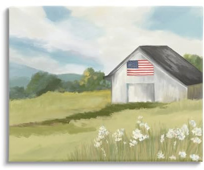 Stupell Industries Amy Hall Leinwandbild, Motiv: Amerikanische Flagge auf Scheune