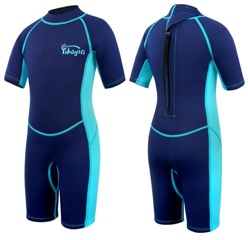 Yikayin Neoprenanzug Kinder Kurz, 2.5mm Neopren Shorty für Jungen Mädchen, Thermo UV Schwimmanzug Rückenreißverschluss zum Schwimmkurs, Tauchen, Surfen, Schnorcheln