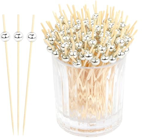 200pcs Cocktailspieße Spiesse Für Snacks Fingerfood Cocktaildekoration Fingerfood Spieße Mit Silberperlen 4.7inch Fruchtzahnstocher Obst Spieß Zahnstocher Deko Spieße Party Zubehör Für Getränke