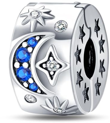 LNQOBU Clip/Stopper Charm für Armband - 925 Sterlingsilber Pave Cubic Zirkonia Bead Star Moon Blauer Schmetterling Schmuck Geschenk für Frauen