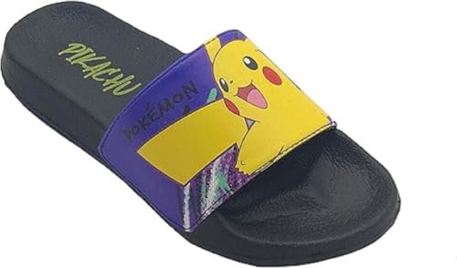 Pokemon, Boys or Girls Sliders, Flip Flops, Pool Sandals, Black Size 4