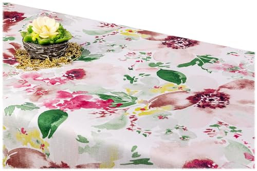 GOLDMAR Klassische Blumen-Tischdecke, Wasserabweisend, Fleckenresistente Schmutzabweisend Blumen - für Partys, Elegante Tisch Deko (140x220 cm, Aquarellblumen-w013)