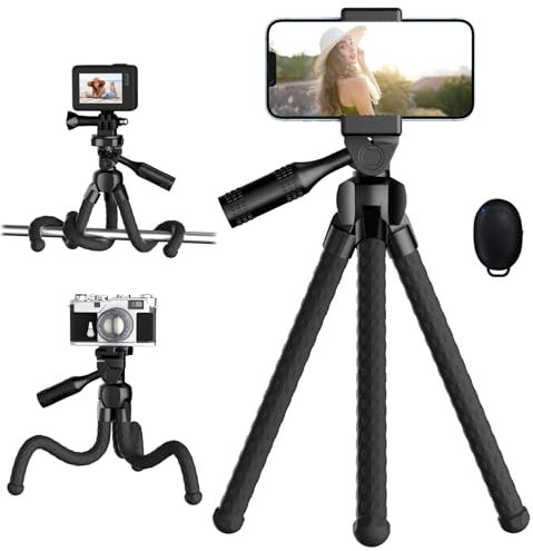 Avaspot Phone Tripod, Flexible Camera Tripod with Wireless Remote, 360° Rotating Portable Mini Tripod Mount for Cellphones Sports Camera for Video Recording Selfies