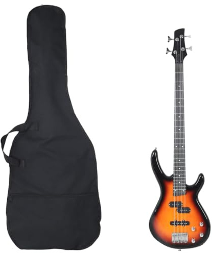 Home Outdoor Sonstige E-Bassgitarre für Anfänger mit Tasche, Braun und Schwarz, 4/4 Zoll (116,8 cm)