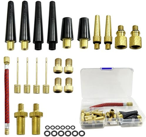 33 Pièces Embout Pompe Velo, Adaptateur de Valve avec Tuyau de Gonflage,DV SV AV Adaptateur Pompe Velo avec Boîte de Rangement, avec Vague D'étanchéité, pour Pompe à Vélo, Compresseurs Pompes