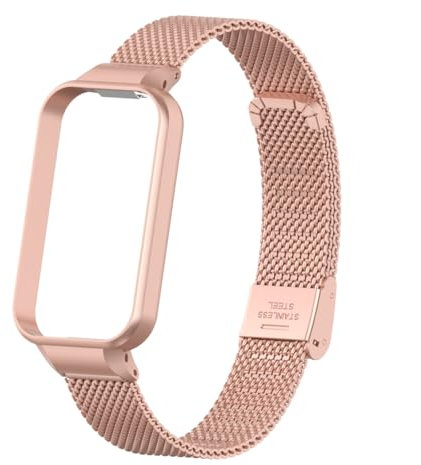 Kcdream Cinturino Compatibile per Xiaomi Redmi Band 2, Acciaio Inossidabile Metallo Cinturino di Ricambio Braccialetto per Redmi Smart Band 2 - Rosso Rosa