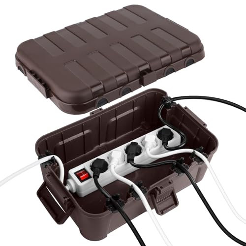 RESTMO Große Wasserdichte Kabelbox Outdoor, IP54 Verteilerdose Außen Wasserdicht, 32 x 22 x 13 cm Wasserdichte Box für Garten, Schutz von Verlängerungskabel, Steckdosenleisten, Außensteckern - Braun