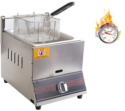 Friggitrice a gas professionale, friggitrice a gas da banco, friggitrice a gas commerciale con cestello e manopola della temperatura, grande capacità, for pesce, patatine fritte e tacchino(Size:ONE)