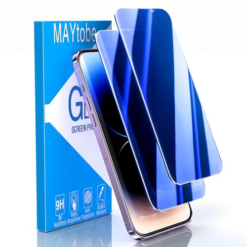 MAYtobe 2 Unidades Protector de Pantalla Azul Privacidad para iPhone 14 Pro Max, Cristal Vidrio Templado Azul Anti Espía, Antirreflejos, Antiarañazos, Sin Burbujas, Dureza 9H