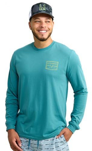 HUK Herren Standard Langarm Performance Tee Fishing T-Shirt Storm Blue