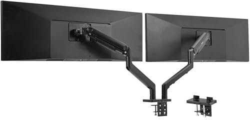 VIVO Brazo de tensión de monitor doble ultra ancho resistente para pantallas de hasta 45 pulgadas, soporta 44 libras por brazo, soporte de monitor de escritorio premium para 2 ultraanchos, negro