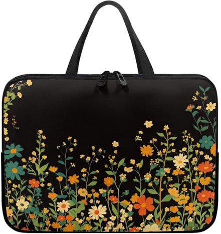 Surwin Housse Ordinateur avec Poignée, Motif Floral 3D Housse Ordinateur Portable Imperméable Housse pour Ordinateur avec Fermeture Éclair, Sac de Transport Pc (17 Pouces,Fleur Plante)