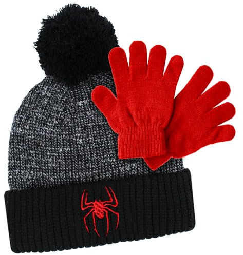 TeddyT's Boys Embroidered Spider Bobble Hat & Red Gloves Set (4-8 Years)