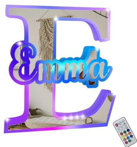 Personalised Name Letter Mirror LED Light Custom Light up Name Mirror Personalised Letter Mirror Light 12 Color Custom Mirror Neon Sign Personalised LED Mirror for Bedroom Gift for Christmas Birthday
