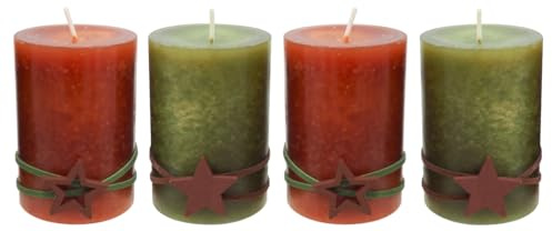 ZauberDeko 4 Adventskerzen Kerzen Stumpenkerzen Grün Marone Braun Orange Stern Weihnachten Advent Deko