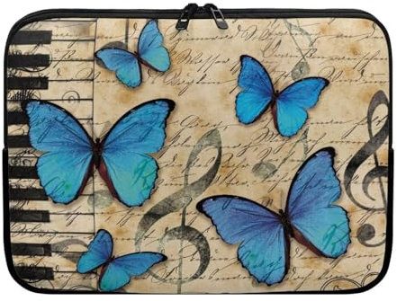 TSOVTHRID Blue Butterfly Retro Music Notes Words 12 Pollice Borse Per Computer Portatile, Custodie e Maniche Universali 10-17 Pollici Notebook