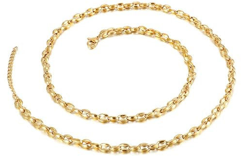 Beydodo Kette Herren 64CM Edelstahl, Bohnenkette 5MM Halskette Personalisiert Gold Freundschaftskette für Männer Jugend