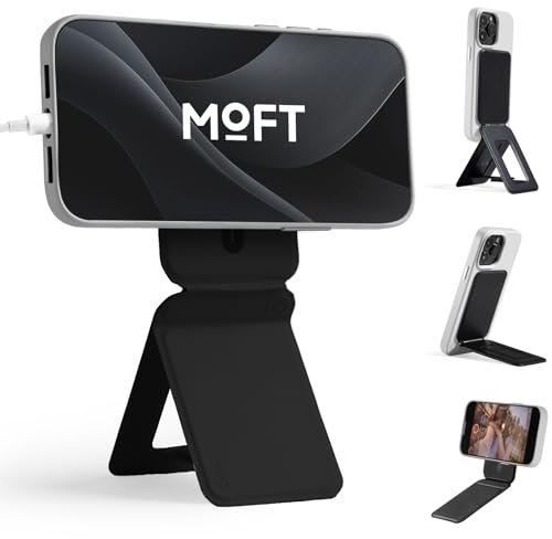 MOFT Magnetic Phone Stand for Smartphone, Snap Tripod Stand Compatible with Magsafe, Multi-functional Portable Phone Stand with Angle Adjustable for Travle, Meeting & Vlogging, Jet Black