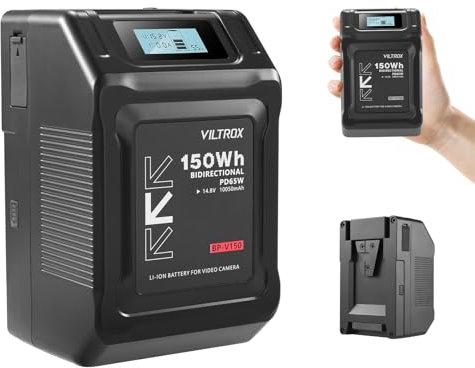 VILTROX BP-V150 V Mount Battery 10050mAh V Lock Batteria con Display LCD,Doppio D-Tap Uscita USB 150Wh/14,8V,Nero Mini V-Mount Battery per Fotocamere,Videocamere,luci LED,Monitor,MacBook Smartphone