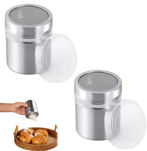 Puderzuckerstreuer,2 Stück Edelstahl Streuer,Mehlstreuer,Kakaostreuer,Kakaostreuer Für Cappuccino,Kakao Streuer,Staubzuckerstreuer,Für Schokolade, Puderzucker, Zucker, Salz, Kakao, Mehl, Kaffee