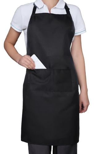 QFGasre Kochschürze Schwarze Schürze Grillschürze Unisex Küchenschürze schürze Baumwolle mit 2 Taschens zum Kochen Grillen Arbeiten Professionelle