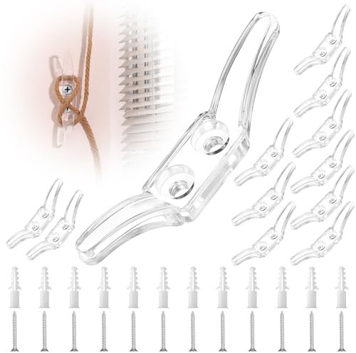 Mabor 12pcs Blind Cord Holder, Plastic Transparent Blind Cord Cleat with Screws for Window Blinds Curtains Sun Shades Ropes