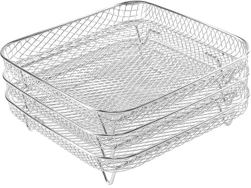 Support de friteuse à air carré 8 x 8 pouces, panier en acier inoxydable à 3 couches, facile nettoyer, grille de cuisson, accessoires pour gril, four, friteuse air, panier en acier inoxydable