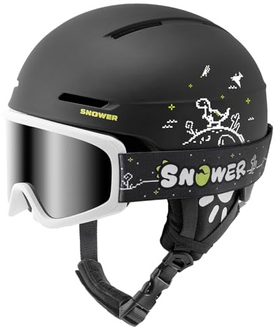 SNOWER Kids Ski Helmet with Goggles Set, Shockproof Durable PC Shell & EPS Foam, Snowboard Helmet and Goggles for Boys & Girls
