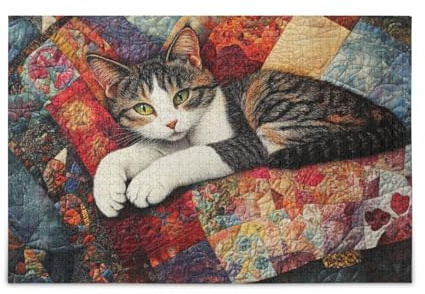 500 Teile Puzzle Puzzles für Erwachsene, herausforderndes Puzzle, perfekt für Spieleabende, Katzen und Quilts