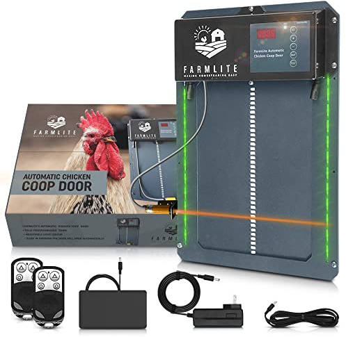FarmLite Automatischer Hühnerstall-Türöffner | Automatische Tür ohne Batterien | Automatische Hühnerstalltür mit Timer und Lichtsensor | US-Marke
