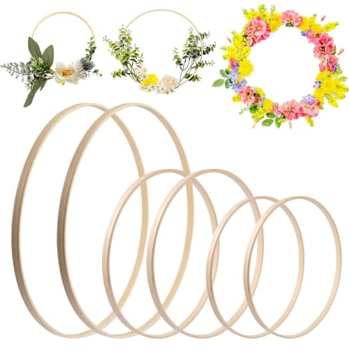 6 Stück Holzringe zum Basteln,15/20/30cm Traumfänger Holzring zum Basteln | Makramee Ringe, Ringe zum Makramee, Löcherlose Holzreifen für Wickeltechnik, Traumfänger, Floristik, Hochzeitskranz