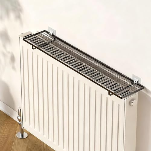 JCSRYD Tablette de Radiateur, Cache-radiateur en Métal avec Lamelles de Ventilation, Étendoir Universel pour Salle de Bain/buanderie/Garage/Cuisine(Black,45 * 10cm/16 * 4in)