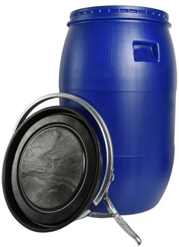 B2C Plastic Food Storage Barrel Drum HDPE Lock Latch Ring Large Liquid Food Sealable Container Food Grade Lightweight Multipurpose (85L)