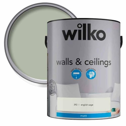 wilko Matt Paint 5L, Emulsion Paint, Wall & Ceiling Paint, English Sage, Matt Finish, Premium Quality, Easy Application, Single Unit, Interior Use