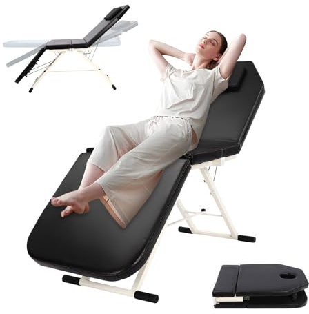 LENJKYYO 3 Zonen Klappbar Massageliege Tragbare Leicht SPA Salon Bett Kosmetikbett Massagetisch 3-Zonen Farbwahl Mobile Massagebett Kosmetikliege Beauty für Massage Pink (Schwarz)