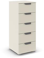 Rauch Möbel ADITIO, Kommode, Farbe Beige, Breite 40 cm | Highboard im modernen Look, 5 Schubladen, Soft-Close-Funktion, für Schlafzimmer, Gästezimmer, Wohnzimmer, Garderobe, Flur