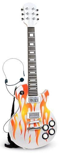 BONTEMPI - Chitarra Rock Elettronica Wireless, Spegnimento Automatico 690mm | con Corde di Metallo, 8 Brani Preregistrati, Microfono a Casco, Cinghia Tracolla
