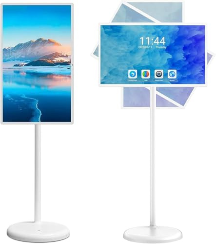Portable Smart TV Touch Screen Monitor with Remote Control, Wireless Rolling Stand with Built-in Battery for Fitness, Gaming, and Outdoor Use