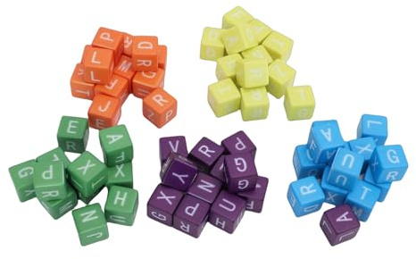 HUSHUI Gioco di Dadi con Lettere Sfida di Parole Educativa Dal Ritmo Serrato per 1-5 Giocatori 60 Dadi di Plastica