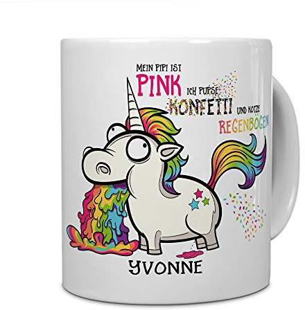 printplanet® Tasse mit Namen Yvonne - Motiv Einhorn - Namenstasse, Kaffeebecher, Mug, Becher, Kaffeetasse - Farbe Weiß