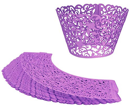 20pcs Filigree Vine Cupcake Wrapper Laser Cut Wraps Cases Wedding Birthday Party - Purple