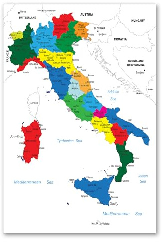Postereck - 0939 - Politische Karte, Italien Stiefel Regionen Meer - Unterricht Klassenzimmer Schule Wandposter Fotoposter Bilder Wandbild Wandbilder - Poster - DIN A2-42,0 cm x 59,4 cm