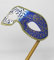 BLUE WHITE & GOLD VENETIAN MASQUERADE HALLOWEEN CARNIVAL PARTY EYE BALL MASK HAND HELD ON A STICK
