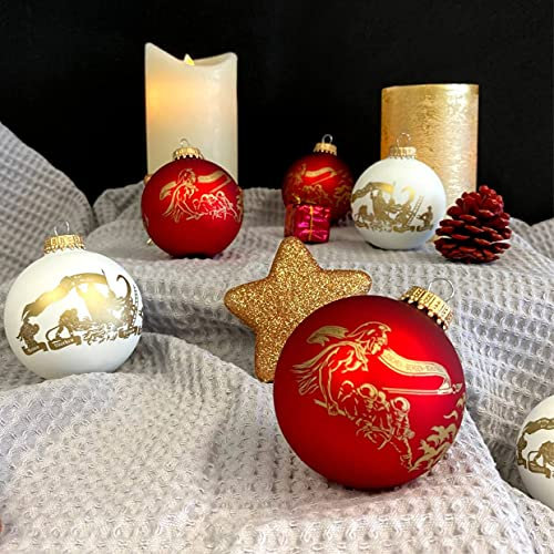 Roter Hahn 112 Hochwertige Feuerwehr Christbaumkugeln aus Glas Weihnachtskugeln Weihnachtsbaumanhänger ROT-Weiss 8er