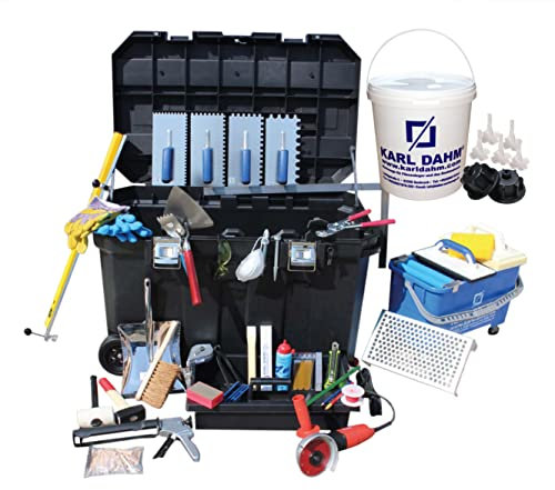 Karl Dahm Werkzeugausrüstung Fliesenleger I 61-tlg. Werkzeug Set für Fliesenleger im Werkzeugkoffer 80 x 34 x 36cm I Fliesenleger Werkzeug – 11693