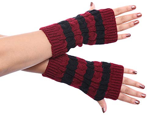 Asudaro Armwärmer Fingerlose Winter Herbst Armstulpen Gestreifte Halbfinger-Damenhandschuhe Stricken Warme Wollhandschuhe Halbfingerhandschuhe Arm wärmer Handwärmer Fausthandschuhe 20CM