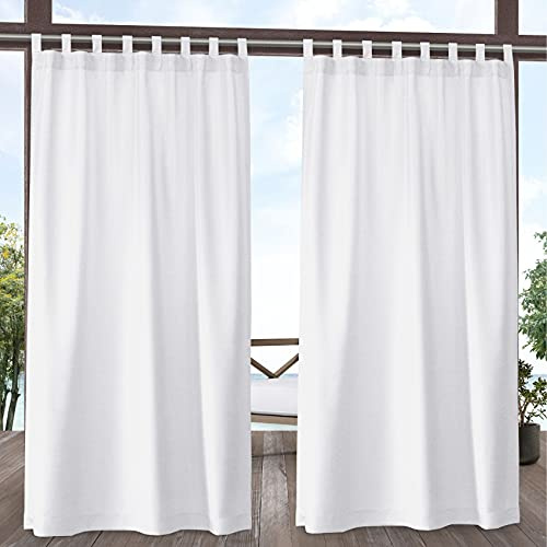 EXCLUSIVE HOME Biscayne Indoor/Outdoor Two Tone Textured Hook-and-Loop Tab Top Curtain Panel Pair, 54x108, White, Set of 2