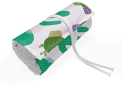 ABAKUHAUS Kaktus Mäppchen Rollenhalter, Upside down Pflanzen Cartoon, langlebig und tragbar Segeltuch Stiftablage Organizer, 72 Schlaufen, Sea Green Multicolor
